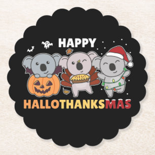Happy Hallothanksmas Koalas Christmas Koala Paper  Coaster