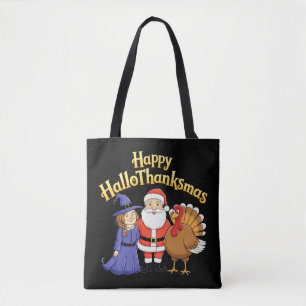 Happy HalloThanksmas Lovers Design Tote Bag