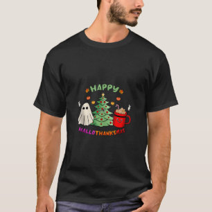 Happy Hallothanksmas Messy Bun Halloween Thanksgiv T-Shirt