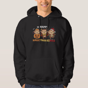 Happy Hallothanksmas Monkey Christmas Monkeys Hoodie