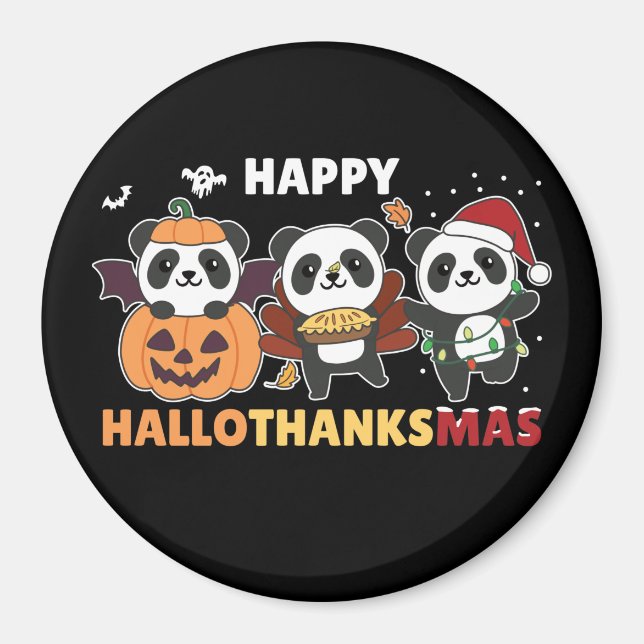 Happy Hallothanksmas Pandas Christmas Panda Magnet (Front)