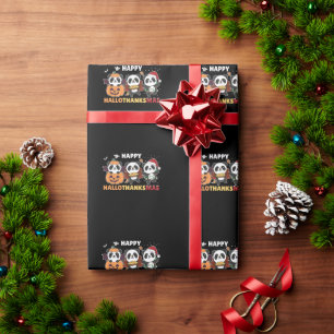 Happy Hallothanksmas Pandas Christmas Panda Wrapping Paper