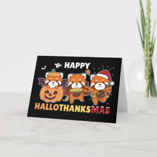 Happy Hallothanksmas Pandas Christmas Red Panda Ho Holiday Card
