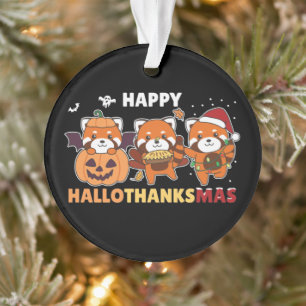 Happy Hallothanksmas Pandas Christmas Red Panda Ornament