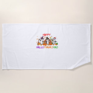 Happy Hallothanksmas Penguin Halloween Thanksgivin Beach Towel
