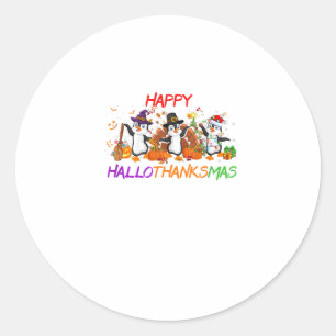 Happy Hallothanksmas Penguin Halloween Thanksgivin Classic Round Sticker