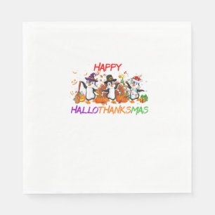 Happy Hallothanksmas Penguin Halloween Thanksgivin Napkin