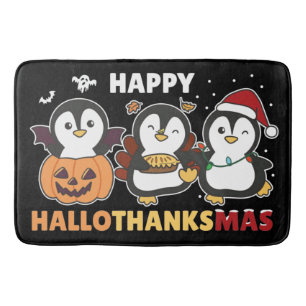 Happy Hallothanksmas Penguins Christmas Penguin Ba Bath Mat