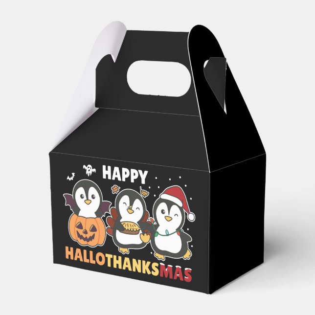 Happy Hallothanksmas Penguins Christmas Penguin Fa Favour Box (Front Side)