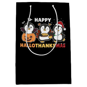Happy Hallothanksmas Penguins Christmas Penguin Medium Gift Bag
