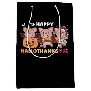 Happy Hallothanksmas Pigs Christmas Pig Medium Gift Bag
