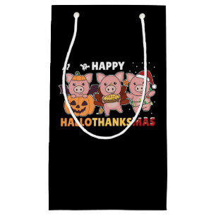 Happy Hallothanksmas Pigs Christmas Pig Small Gift Bag