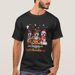 Happy Hallothanksmas Pitbull Dog Halloween Christm T-Shirt