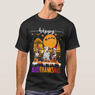 Happy Hallothanksmas Pitbull Dog Halloween Thanksg T-Shirt