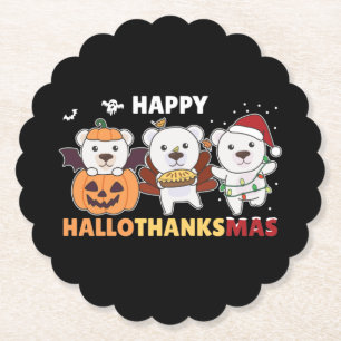Happy Hallothanksma's Polar Bear Christmas Polar Paper Coaster
