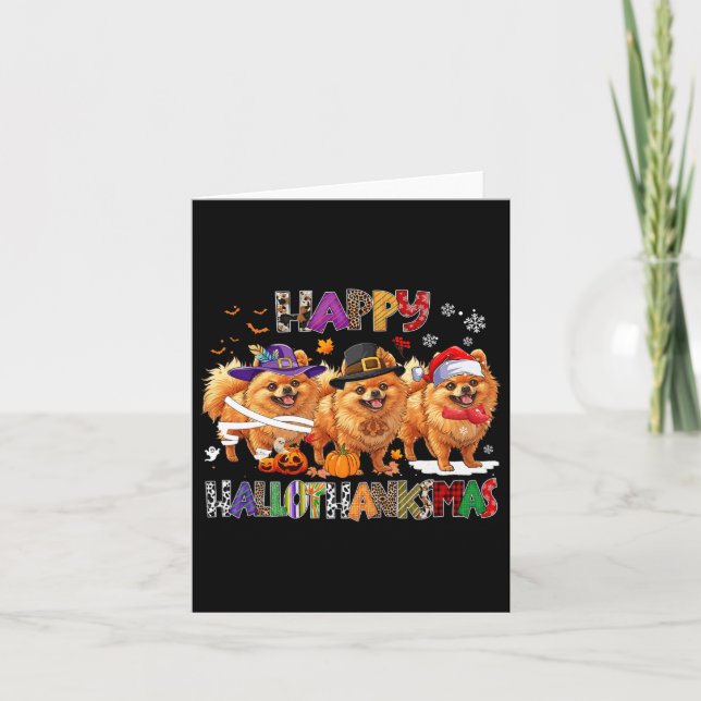 Happy Hallothanksmas Pomeranian Dog Halloween Chri Card (Front)