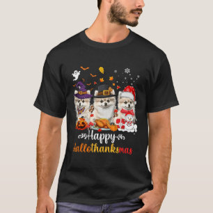 Happy Hallothanksmas Pomeranian Dog Halloween Chri T-Shirt
