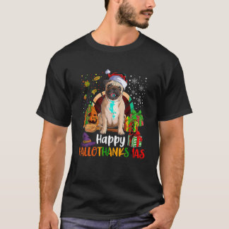 Happy Hallothanksmas Pug Dog Lover Halloween Merry T-Shirt