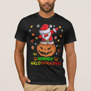 happy Hallothanksmas Pumpkin Santa ClausHat santa T-Shirt