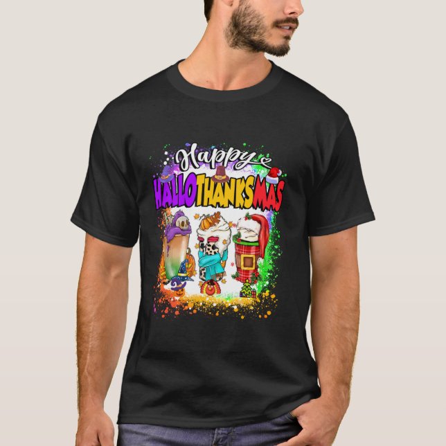 Happy Hallothanksmas Pumpkin Spice Latte Halloween T-Shirt (Front)