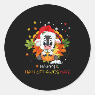 Happy Hallothanksmas Pumpkin Turkey Cute Cow Classic Round Sticker