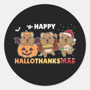 Happy Hallothanksmas Quokkas Christmas Quokka Classic Round Sticker