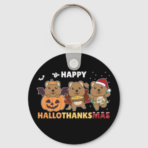 Happy Hallothanksmas Quokkas Christmas Quokka Keyc Key Ring