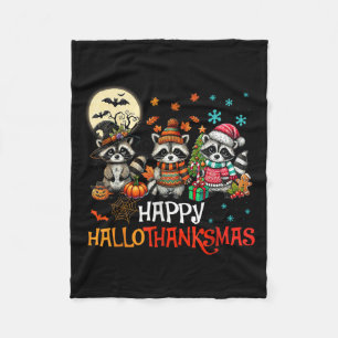 Happy Hallothanksmas Raccoon Lover Halloween Merry Fleece Blanket