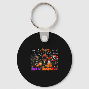 Happy Hallothanksmas Racoon Halloween Thanksgiving Key Ring
