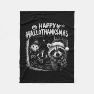 Happy hallothanksmas racoon opossum skunk for men fleece blanket
