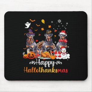 Happy Hallothanksmas Rottweiler Dog Halloween Chri Mouse Pad