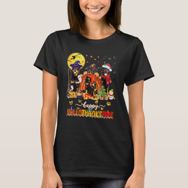 Happy Hallothanksmas Rottweiler Wizard Hat Turkey  T-Shirt (Front)