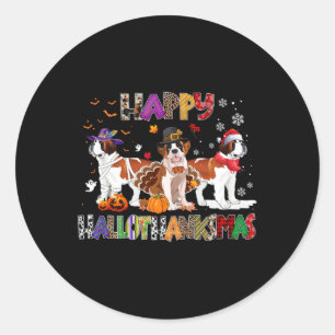 Happy Hallothanksmas Saint Bernard Dog Halloween C Classic Round Sticker