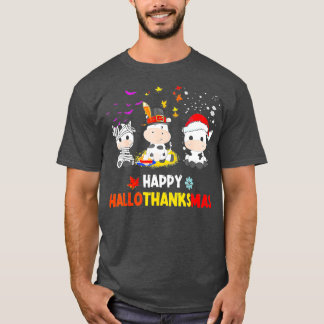 Happy HalloThanksMas Santa Cow Halloween Thanksgiv T-Shirt