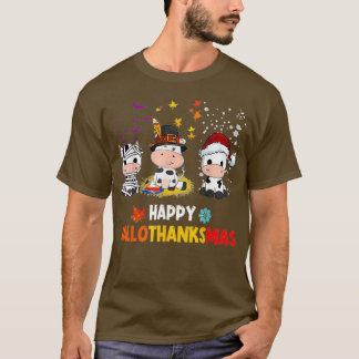 Happy HalloThanksMas Santa Cow Halloween Thanksgiv T-Shirt