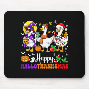 Happy Hallothanksmas Santa Goose Witch Soky Season Mouse Pad