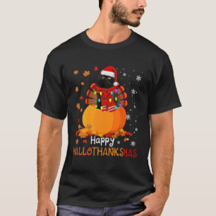 Happy Hallothanksmas Santa Turkey Pumpkin Black Ra T-Shirt