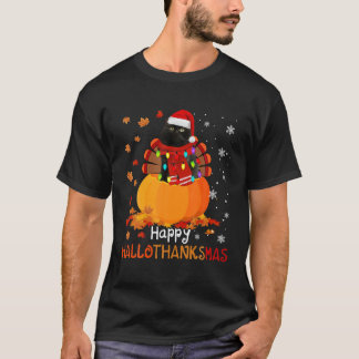 Happy Hallothanksmas Santa Turkey Pumpkin Black Ra T-Shirt