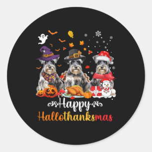 Happy Hallothanksmas Schnauzer Dog Halloween Chris Classic Round Sticker