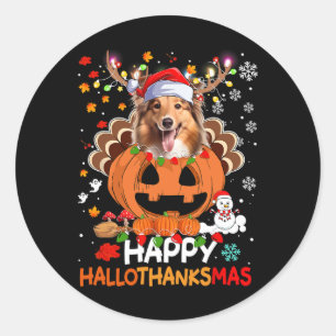 Happy Hallothanksmas Shetland Sheepdog Dog Classic Round Sticker