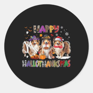 Happy Hallothanksmas Shetland Sheepdog Dog Lover C Classic Round Sticker