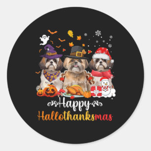 Happy Hallothanksmas Shih Tzu Dog Halloween Christ Classic Round Sticker