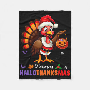 Happy Hallothanksmas Shirt Halloween Thanksgiving Fleece Blanket