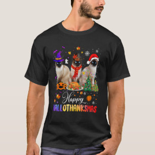 Happy Hallothanksmas Siamese Cat Halloween Thanksg T-Shirt