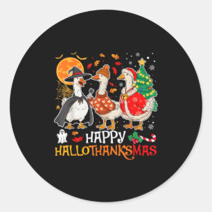 Happy Hallothanksmas Silly Goose Halloween Thanksg Classic Round Sticker