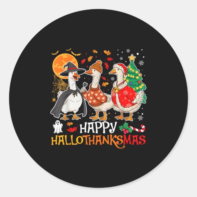 Happy Hallothanksmas Silly Goose Halloween Thanksg Classic Round Sticker (Front)