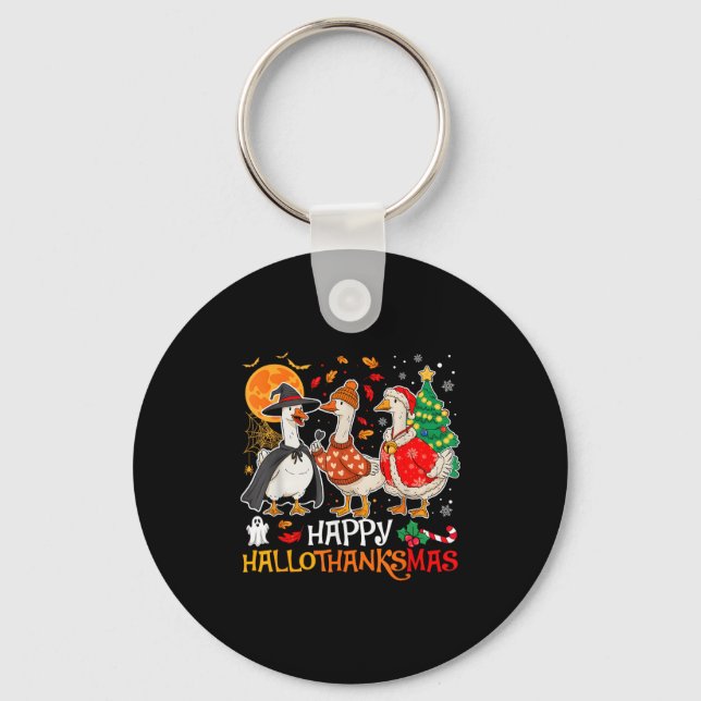 Happy Hallothanksmas Silly Goose Halloween Thanksg Key Ring (Front)