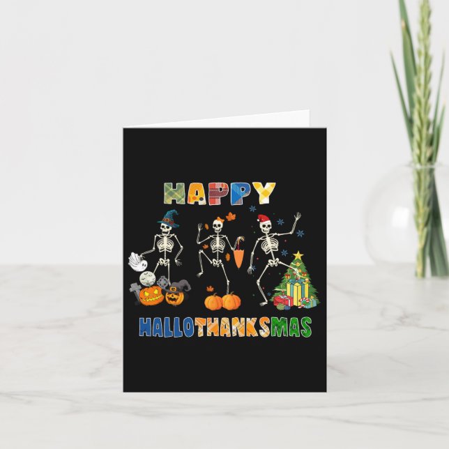Happy Hallothanksmas Skeleton Dancing Funny Hallow Card (Front)
