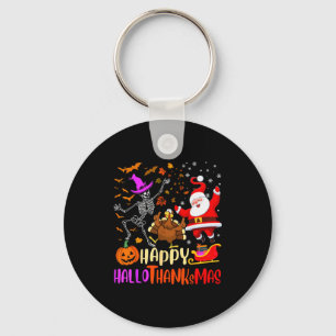 Happy Hallothanksmas Skeleton Pumpkin Turkey Santa Key Ring