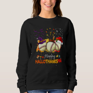 Happy Hallothanksmas Softball Halloween And Christ Sweatshirt